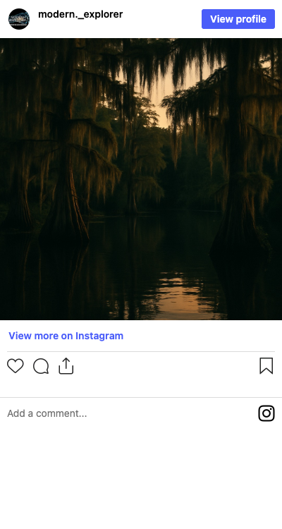 Modern Explorer Instagram post — atmospheric wetlands at dusk