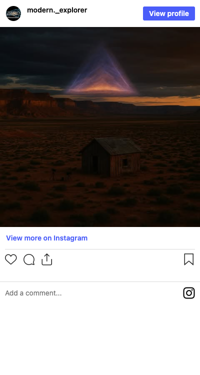 Modern Explorer Instagram post — desert landscape with dramatic sky phenomena