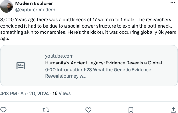 Modern Explorer X post — 8,000 years ago genetic bottleneck research thread