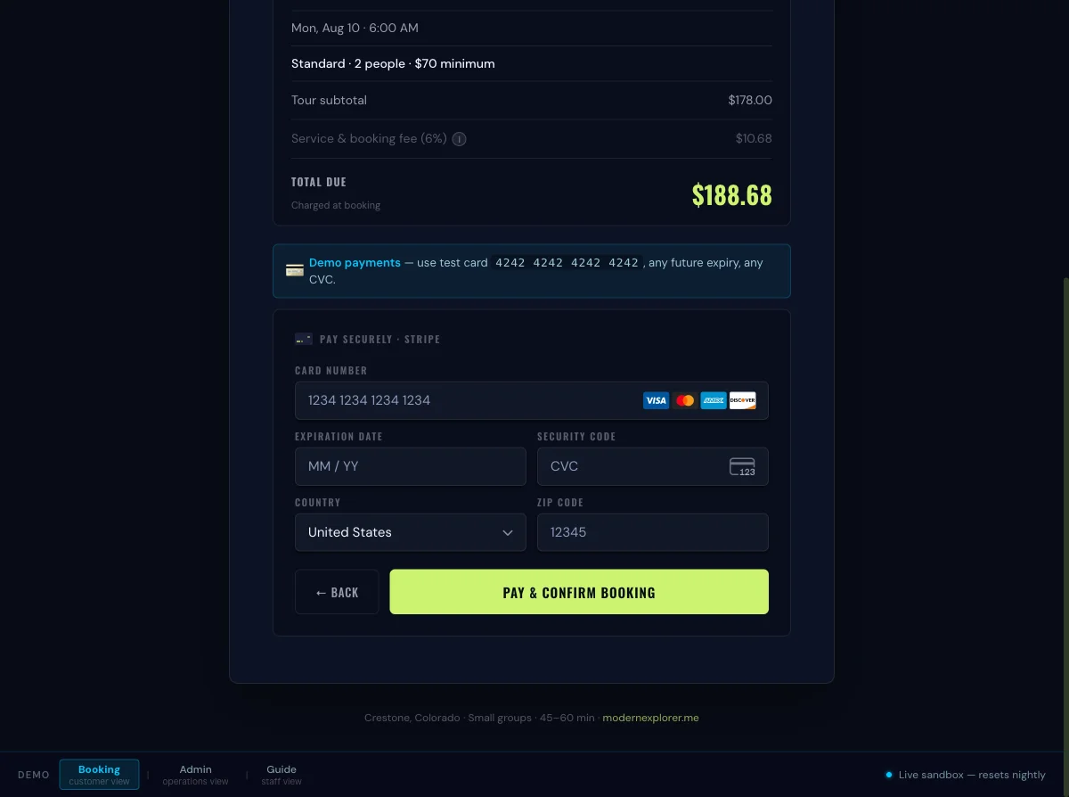 Stripe checkout form with card entry and order summary