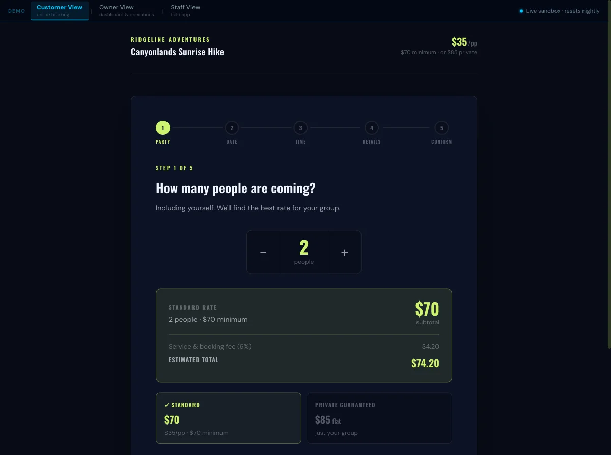Customer booking interface